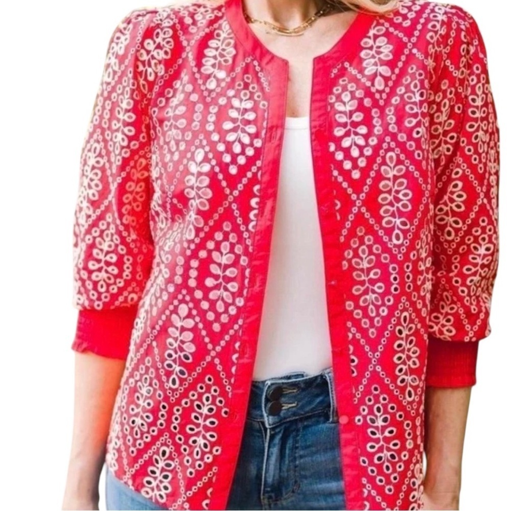 CAbi | Lyric Eyelet Embroidered Button Blouse | Sz M